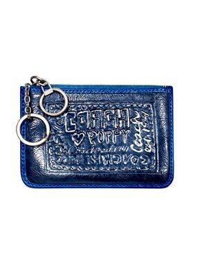 COACH Poppy Navy Graffiti Embossed Keyring Card Holder